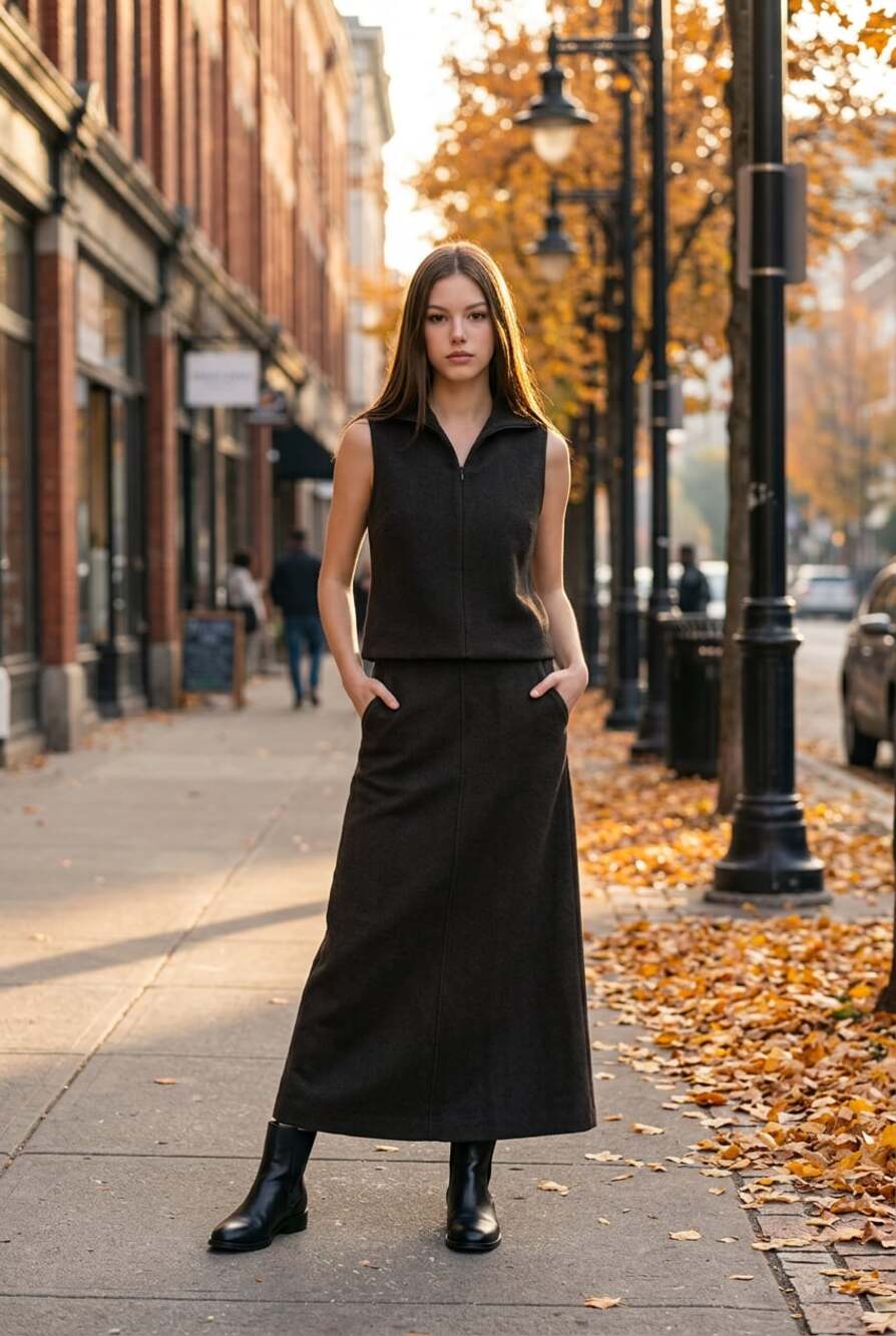 Donna Karan Signature Wool Cashmere Sleeveless Mock Neck Midi Dress